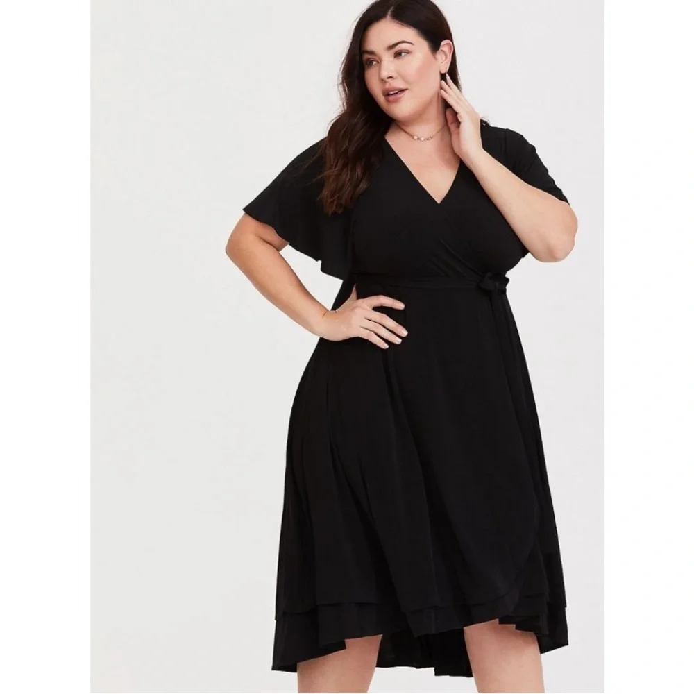 Torrid Black Midi Dress Flutter Sleeve Hi Lo Hem - Picture 2 of 12